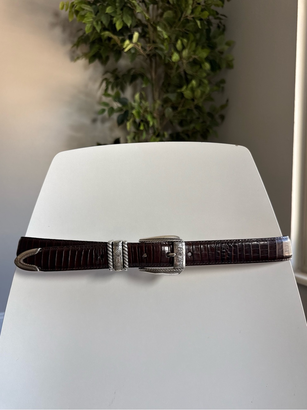 Brighton Dark Brown Leather Western Style Belt with Silver Hardware Size Small